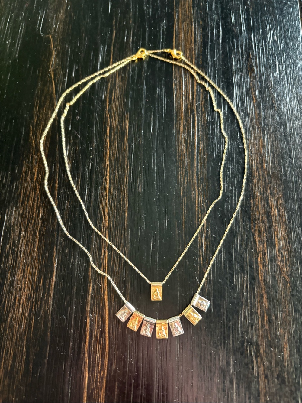 Two-Tone Little Buddha Tag Necklace Set - Silver & Gold Necklace Set of 2 - Picture 2 of 4